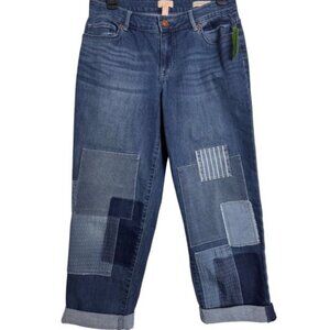LOGO Boyfriend Patch Work SIze 6P Capri's Jeans Stretchy NWT